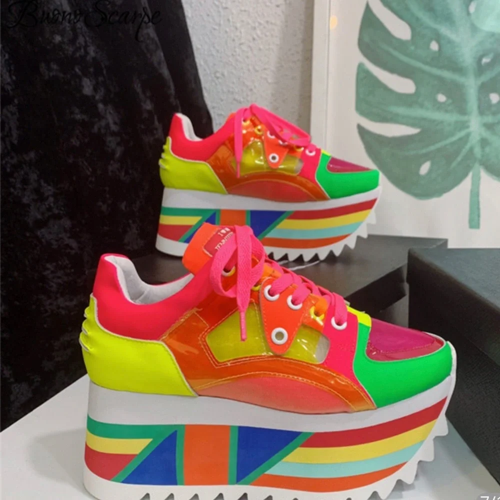 Multi color platform sneakers !!! Super cute